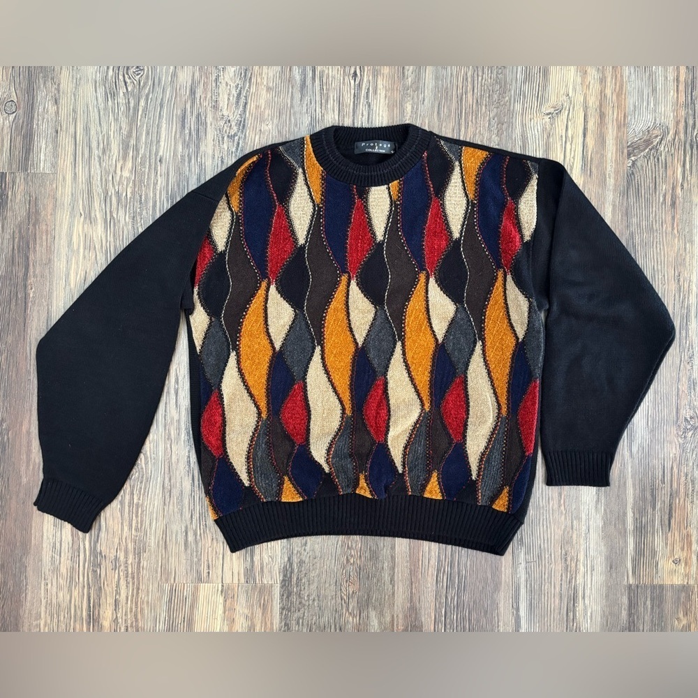 Vtg Protege Collection COOGI-Style Knit Sweater Mens L Grandpa Eclectic Cosby